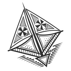 Aufkleber - Abstract geometric design featuring triangles circles lines and dots in a black and white illustration created with generated ai