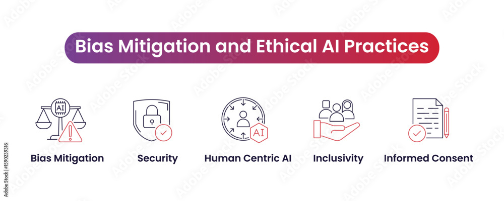 Bias Mitigation and Ethical AI Practices Vector Icon Set – Bias ...