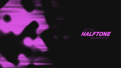 Poster - Abstract vector torn violet halftone background. Scrathed dotted texture element.