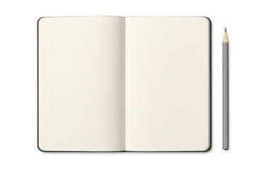 Aufkleber - Open notebook with blank pages and a pencil on a transparent background, creating a template for notes, sketches, or creative writing