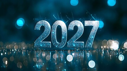 Wall Mural - visionary celebratory ambiance for year 2027 with captivating silver number display and anticipation