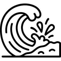 Poster - Wave breaking impact shore outline icon vector