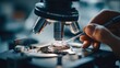 © Justlight - Watchmaker meticulously secures a sapphire crystal onto a watch movement under a microscope, utilizing specialized tools for precise placement and alignment