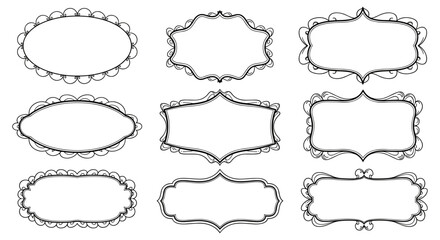 Leinwandbilder - Collection of nine ornate, decorative vintage frames and borders in a simple black and white line art style.