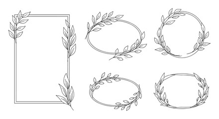 Poster - A collection of elegant hand-drawn botanical frames and wreaths featuring delicate olive branches, perfect for wedding invitations and decorative designs.