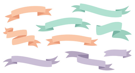 Leinwandbilder - A set of nine pastel-colored ribbon banners in peach, teal, and lavender hues, perfect for adding a decorative touch to designs and emphasizing key messages.