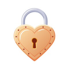 Poster - Isolated gold heart padlock, security, love, protection, keyhole, Valentine's day, metal, romantic symbol illustration.