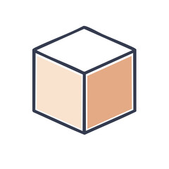 Poster - Isometric Cube with White Top and Light Brown Sides in Minimalist Outline Style
