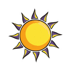 Poster - Stylized Sun Icon Yellow and Purple Sharp Rays Sunshine Graphic Cartoon Vector Illustration