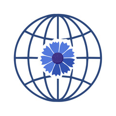 Aufkleber - Abstract Blue Globe with Cornflower Symbol Illustrating Global Ecology and Environmental Awareness