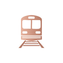 Poster - Minimalist Train Icon Design Featuring Railway Tracks and Commuter Vehicle in Rose Gold