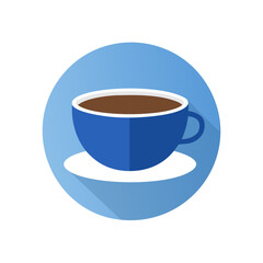Poster - Coffee Cup Flat Design Icon Blue White Food Hot Drink Round Shape Graphic