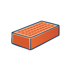 Poster - Illustration of a perforated brick, red color, dark blue border, masonry material, construction