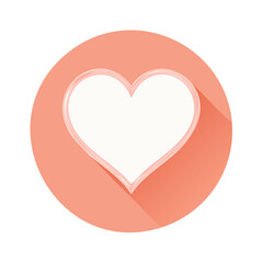 Poster - Stylized White Heart Inside a Circular Salmon Badge with Long Shadows