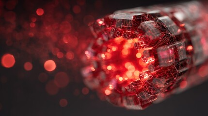 Poster - Glowing red heating element activating thermomagnetic depolymerisation process, breaking down complex plastic waste structures for innovative recycling and environmental sustainability