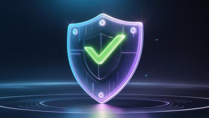 Poster - Digital security shield with green check mark glowing online protection concept futuristic technology clean design