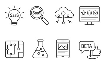 Technology and saas outline icon set. cloud computing, software, network symbols