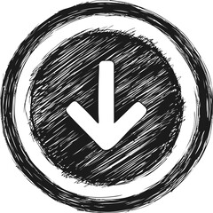 Aufkleber - Downward arrow in black circular brush stroke style, hand-drawn vector design. Vector illustration