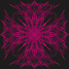 Poster - Vibrant linear pattern. Abstract flower Vector. Dynamic radial design. Dark background illustration.