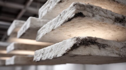 Poster - Artistic depiction of stacked aerogel baffles highlighting their textured porosity and innovative design for sound absorption in modern architecture and engineering