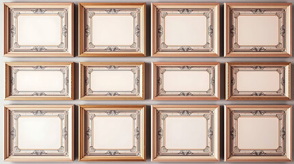 Poster - A collection of vintage decorative frames and borders with floral and geometric elements arranged on a wall