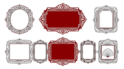 Poster - A collection of vintage red and white frames isolated on white background offers ornate and decorative elements for graphic design projects