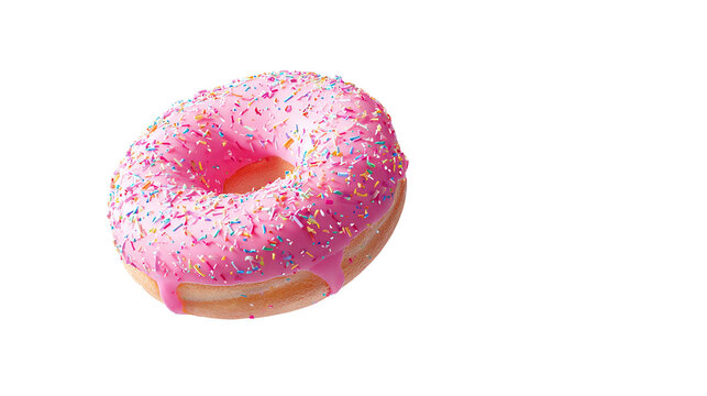 Flying Frosted sprinkled donuts. Set of multicolored doughnuts with sprinkles isolate on color background. 3d rendering.