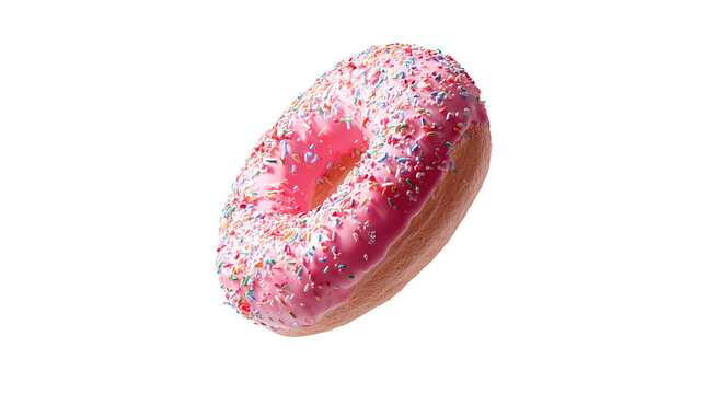 Flying Frosted sprinkled donuts. Set of multicolored doughnuts with sprinkles isolate on color background. 3d rendering.