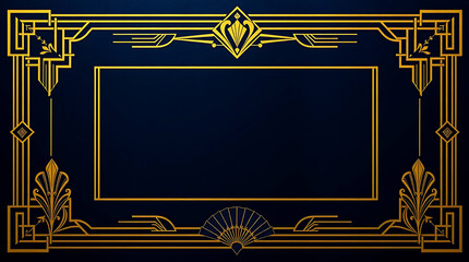 Poster - A golden art deco frame with geometric patterns creates an elegant and luxurious vintage design