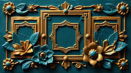 Aufkleber - An ornate floral frame with gold accents creates a luxurious and elegant vintage decorative element
