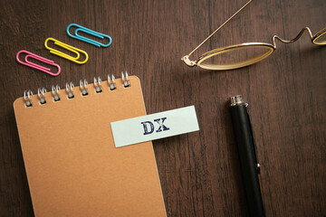 Poster - DX (Digital Transformation) sticky note. Suitable for Business and Technology discussions, perfect for articles and presentations on digital strategy, innovation, data integration, and modern business