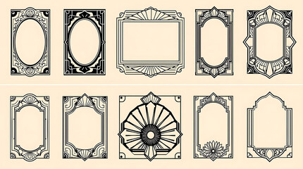 Poster - A collection of vintage frames with ornate geometric and art deco designs, featuring oval and rectangular shapes for a retro aesthetic