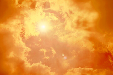 Wall Mural - orange sky with clouds during hot summer weather