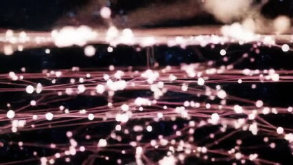 Poster - Abstract Network Visualization with Luminous Pink Purple and Blue Dots on Black Background for Modern Technology