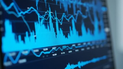 Poster - Blue Financial Graphs and Charts Displayed on Digital Screen for Data Analysis