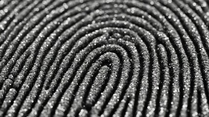Poster - Close Up of a Glittering Silver Fingerprint Pattern Detailed Macro Scan Forensic Mark Evidence For Security