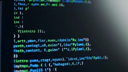 Poster - Close Up of Green and White Source Code on a Dark Background With a Glowing Light Effect Digital Computer Technology