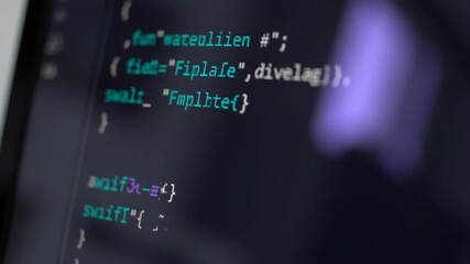 Poster - Computer Code Displayed on Dark Screen with Blue and White Text for Software Development