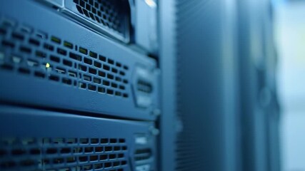 Poster - Data Center Blue Server Racks with Ventilation Grilles and Indicator Lights