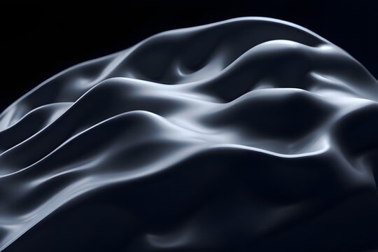 Abstract Silver Liquid Wave on Black Background - 3D Rendering