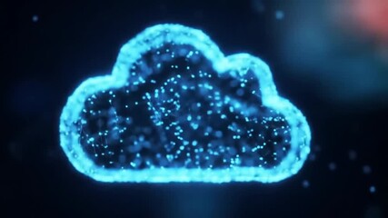 Poster - Glowing Blue Digital Cloud Symbolizing Network Connectivity on Dark Background with Dot and Nodes Connection