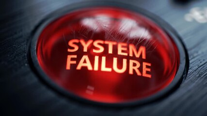 Poster - Illuminated Red System Failure Button Close Up On Metallic Surface For Crisis Alert and Warning