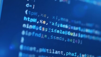 Poster - Programming Code Lines on Blue Computer Screen Data Processing Security Background