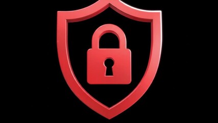 Poster - Red Shield With a Padlock Symbol Representing Security on a Black Background