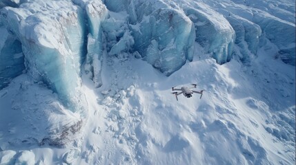 Wall Mural - capturing a stunning aerial view of blue glacial ice surrounded by pristine white snow, revealing th