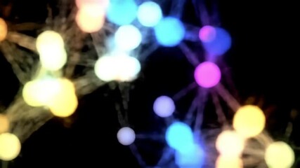 Poster - Vibrant Multicolored Nodes Connected by Lines in an Abstract Network on Black Background