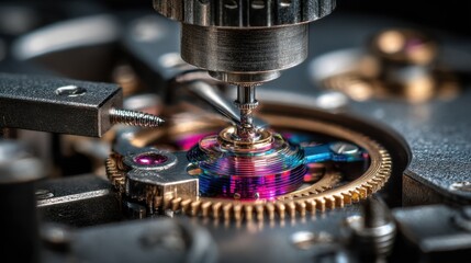 Poster - Watchmaker is using specialized tools to carefully repair or adjust a watch movement, demonstrating the precision and intricacy involved in horology