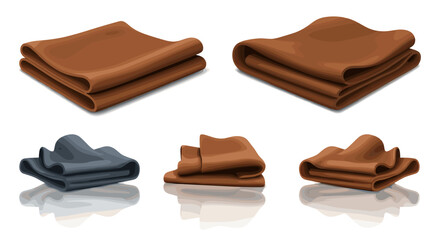 Poster - Various folded fabrics in brown and gray tones displayed on a reflective surface in a group shot