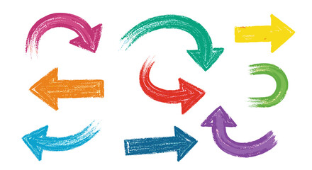 Poster - Collection of colorful crayon drawn arrows pointing in different directions on a white background art