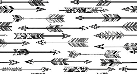 Poster - Seamless pattern with hand drawn tribal arrows in black and white for backgrounds and textiles design